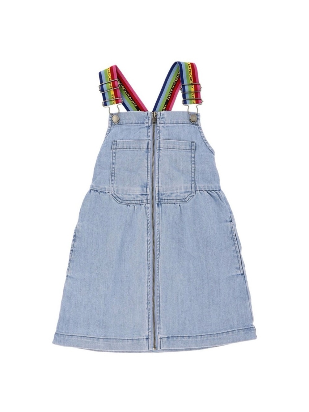 Stella McCartney Kids Rainbow Denim Pride Overall Dress Suspenders  Girl's  6
